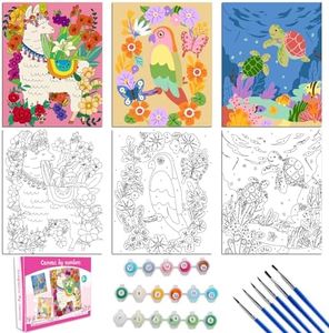 3 Pack Paint by Numbers Kit for Kids, 10*8"Color by Number for Kids Framed Canvas with 17 Acrylic Paint Pots and 6 Brushes, Paint by Numbers for Kids Age 8-12, Crafts Art Supplies for Kids 9-12