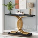 Tribesigns Gold Entryway Table, Modern 39-Inch Console Table Accent Table with Geometric Metal Legs, Faux Marble Narrow Wood Sofa Table Foyer Table for Entrance, Living Room (Gold & Black)