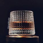 PrimeWorld Diamond Dancing Whiskey Glass Set of 4 Pcs with Rotable Bottom- Spining Glasses-170 ml Bar Glass for Drinking Bourbon, Whisky, Scotch, Cocktails, Cognac- Old Fashioned Tumblers