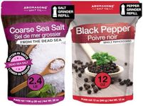 Aromasong Organic Coarse Sea Salt (2.43 LB.) with Black Peppercorn (12 OZ) Grinder, Mill Refill Combo Set for Cooking & Baking - Bulk Resealable Bag
