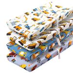 4 Pack Baby Boy Sheets Set Soft Fitted Construction Truck or Dinosaur Theme Baby Boy Mattress Covers Breathable Toddler Sheets for Infant or Newborn Boys (Construction, Changing Pad Covers)