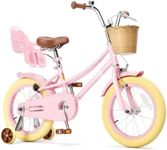 XJD Girls Bike for 4-7 Years Old Toddlers and Kids, 12 14 16 20 Inch Kids Bike with Basket and Bell Training Wheels, Adjustable Seat Handlebar Height (16 Inch with Training Wheels, Pink)