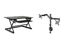 Rocelco 40" Large Height Adjustable Standing Desk Converter with Dual Monitor Mount Bundle - Quick Sit Stand Up Computer Workstation Riser - Retractable Keyboard Tray - Black (R DADRB-40-DM2)