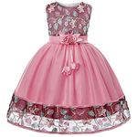 Cichic Girls Party Dress 2-10 Years Flower Girl Wedding Dress Elegant Kids Formal Dress (8-9 Years, Pink Embroidery)