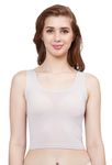 PLUMBURY Women Padded Slip Camisole Workout Crop Top, Beige,Size M