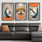 Framed Modern Large Wall Art for Living Room, Bright Style Abstract Paintings Artwork for Walls, Set of 3 Piece Contemporary Luxury Wall Art Prints, Big Pictures for Office Wall Decor -Total 30" x 60"