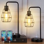 Set of 2 Desk Lamp with USB Charging Port and Outlet, Industrial Edison Lamp for Bedroom, Nightstand Table Lamp for Living Room Home Office