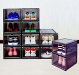 JECCICHY 12 Pack Black Shoe Storage Boxes Stackable, Plastic Shoe Boxes with Lids, Sneaker Storage, Transparent, Thick Hard, Drop Front Door, Within US Size 13