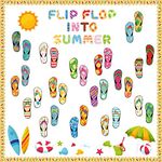 AsodSway 133Pcs Summer Flip Flop Bulletin Board Cutouts Flip Flop Into Summer Classroom Decoration Trim Borders Colorful School Blackboard Wall Decor Hawaiian Beach Party Decor Back to School Supplies