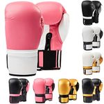 Max Strength Boxing Gloves MMA Mitts for Sparring Kickboxing Heavy Punch Bag Grappling Dummy Double End Speed Ball Focus Pads Workout Gloves (12oz, Pink/White)