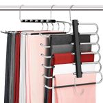DOIOWN Pants Hangers Space Saving - 2 Pack 6 Tier Open Ended Pants Hangers for Men Women, Non Slip Black Hangers for Pants, Jean, Trouser, Scarf, Multiple Hangers in One, Closet Organizers and Storage