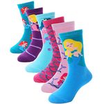 Girls Kids Socks Crew Cute Socks for Toddler Children Fashion Cotton Cartoon Animal Birthday Gifts Socks 6 Pack(Mermaid K,5-8 Y)