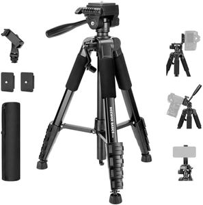 NEEWER Basics Camera Tripod, 74" Tripod with Cell Phone Holder Mount Compatible with iPhone for Video Recording, Professional Aluminum Lightweight Portable Travel Stand with 3 Way Pan Tilt Head, TP56
