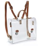 Clear PVC Backpack for Stadium Approved Multifunction Transparent Shoulder Handbag Unisex Messenger Satchel Cross Body Bag, Brown, Medium