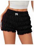 SOLY HUX Women's Ruffle Shorts Y2k Lace Lolita Bloomer Shorts Elastic Waist Frill Bottoms Micro Shorts Plain Black Medium