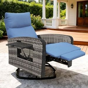 ZZW Outdoor Recliner Chair Set of 2, Wicker Patio Recliners with Adjustable Backrest and Extended Foot Rest, Reclining Patio Chairs with Flip Table & Removable Cushion Cover for Porch