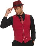 Pixiemain 1920s Mens Costume Roaring 20s Costumes Outfit with Gangster Vest,Fedora Hat,Bow tie-Red-L