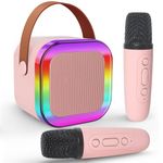 Jsdoin Karaoke Machine for Kids with 2 Microphones, Portable Karaoke Machine with LED Light, Gifts For Girls Birthday Presents Girls Toys Families Birthday Party Kids Toys Birthday Gifts (Pink)