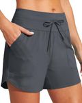 IUGA Womens 5" Swim Board Shorts Stretchy High Waisted Beach Shorts for Women Quick Dry UPF 50+ Swimsuit Bottoms with Liner Dark Gray