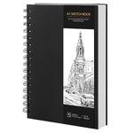 A5 Sketchbook, Spiral Sketch Book with 160gsm Thick Paper - Black Hardback Art Drawing Pad for Sketching, 60 Sheets / 120 Pages