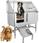 PioneerWorks 50" Pet Dog Grooming Bathing Station, Professional Stainless Steel Dog Grooming Tub w/Removable Ramp, Storage Drawer, Floor Grate, Dog Bathtab for Large, Medium & Small Pets, Left Door