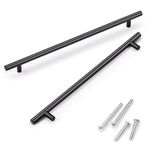 KNOBWELL 10 Pack Black Stainless Steel Dresser Drawer Handles, Kitchen Cabinet Handles with Black Finish - Hole Spacing 10", Overall Length 12-3/5"