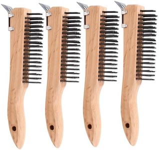 SUPERCLN Wire Brush Wooden Curved Handle Scratch Brushes with Scraper,Wire Brushes for Cleaning Welding Slags and Rust,Carbon Steel Wire,4PCS