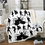 Erosebridal Singer Blanket Popstar Musician Throw Blanket for Bed, Funk Punk Rock Band Fleece Blanket Hip Hop Drum Kit Sherpa Blanket, Guitar Bass Drum Set Fuzzy Blanket Black White