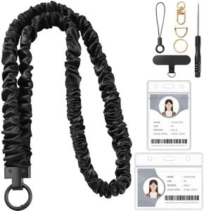 Scrunchie Lanyards for ID Badges With Card Holder And Key Ring, Black