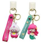 FunBlast Kawaii Keychain – Rabbit and Mermaid Key Chain, 3D Fancy Rubber Key Ring, Keyrings for Home, Office, Car, Best Gift Keychains, Charm Key- Chain for Bag/Door (Pink)