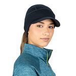 TrailHeads Womens Ponytail Hat | Merino Wool Hat with Drop Down Ear Warmer - Black (Small)