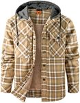 Flygo Men's Flannel Jacket Loose Plaid Sherpa Lined Flannel Shirt Snap Button Warm Winter Jackets Pockets(02 Hooded Khaki-XXL)