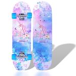 Skateboards for Beginners Kids Girls Teens and Adults, 31 Inch Complete Standard Skateboards with 7-Layer Maple, Double Kiandck Concave and Unicorn Design (Pink)