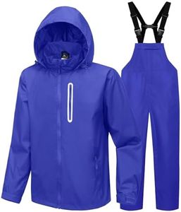 SWISSWELL Men's Heavy Duty Work Utility Rain Gear Suit Jacket and Rain Bibs Pants Waterproof for Fishing Sailing Boating Blue Small