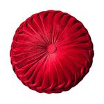 Teieas Round Throw Pillow Velvet Home Decoration Pleated Round Pillow Cushion for Couch Chair Bed Car Red