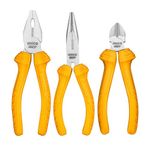 INGCO 3 Pcs Pliers Set, Polish and Anti-rust Oil, Soft Handle, 7"Combination Pliers, 6"Long Nose Pliers, 6" Diagonal Cutting Pliers, for Home, DIY, Repair