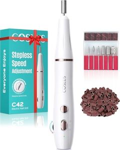 COSLUS Cordless Electric Nail Drill File: Rechargeable Nail Drill Machine with Stepless Speed Knob - Professional Efile with Manicure Pedicure Set for Acrylic Gel Nails - Home Care Beauty Salon-White