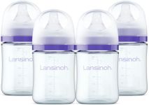 Lansinoh Glass Baby Bottles, Anti-Colic, 5 Ounces, 4 Count Bottles for Feeding, Baby Essentials, Includes 4 Slow Flow Nipples, Size S
