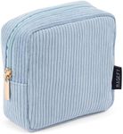 MAGEFY Small Makeup Bag Corduroy Makeup Pouch Mini Cosmetic Bag for Purse Cute Make Up Bag for Women with Slip-in Pockets - Blue