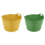 (Set of 2) 75L Litre Yellow And Lime Green Robust Versatile Multipurpose Extra Large Flexi Tub Garden Home Flexible Plastic Storage Container Bucket Tub Trugs Horse Feeder Flex Tub - Made in UK