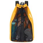 Mesh Swim Bag Beach Backpack with Wet Pocket - Drawstring Sports Bag for Swimming & Gym (Orange)