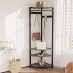 GarveeHome Corner Coat Rack with Shoe Bench Entryway, Corner Hall Tree with 6 Double Hooks, Corner Clothes Rack with Storage Corner Tree with Organizer Shoe Bench Shelf for Entryway, Hallway, Closet