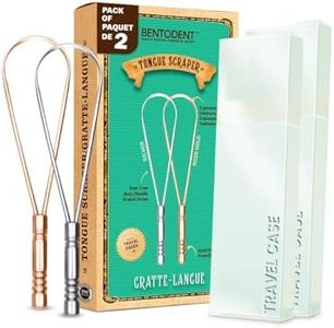 BENTODENT Tongue Scraper for Adults & Kids, Silver & Rose Gold, 100% Stainless Steel tongue scraper, Rust-Free metal, 2-Pack with Travel Case, Reduce Bad Breath, Tongue Scrubber, Tongue Cleaner