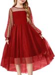 Arshiner Girls Long Sleeve Dress Christmas Formal Special Occasion Holiday Tween Dresses Red Size 14-16