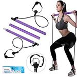 Pilates Bar Kit, Super Portable Yoga Exercise Pilate Stick Set with Resistance Band Foot Loop, Fitness equipment for Stretch Sculpt Twisting Sit-Up for Man Women Home Gym (Purple)