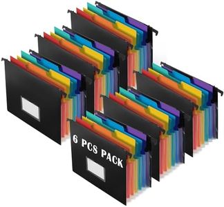 2-in-1 Expanding Hanging File Folders for Filing Cabinet, TRANBO 7 Pockets Extra Capacity Hanging Accordion File Organizer with Retractable Hook, 1/3-Cut Tab, Letter Size for Files Cabinet - 6 Pack
