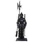 Knightsbridge 5PC Black Fireplace Companion Set: Broom, Shovel, Tongs & Poker with Stand - 73.5cm Height