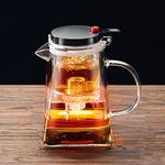 Goodern 750ML Clear Tea Kettle with One Button Press to Filter the Tea Soup Glass Teapot with Removable Tea Infuser Loose Leaf and Blooming Tea Maker Glass Tea Pot Perfect Tea Maker Gift-Square Pot