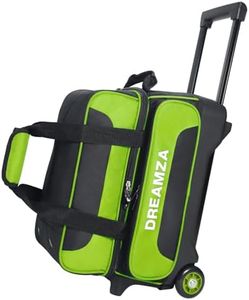 DREAMZA 2 Ball Bowling Bag with Wheels, Double Bowling Ball Bag 2 Ball Roller w/Separate Compartment for Shoes Up to US Mens Size 16, w/Retractable Handle Extends to 40" & Accessories Pocket