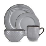 Tower T867002GRY Empire 16 Piece Dinnerware Set, Stoneware, Grey and Brass